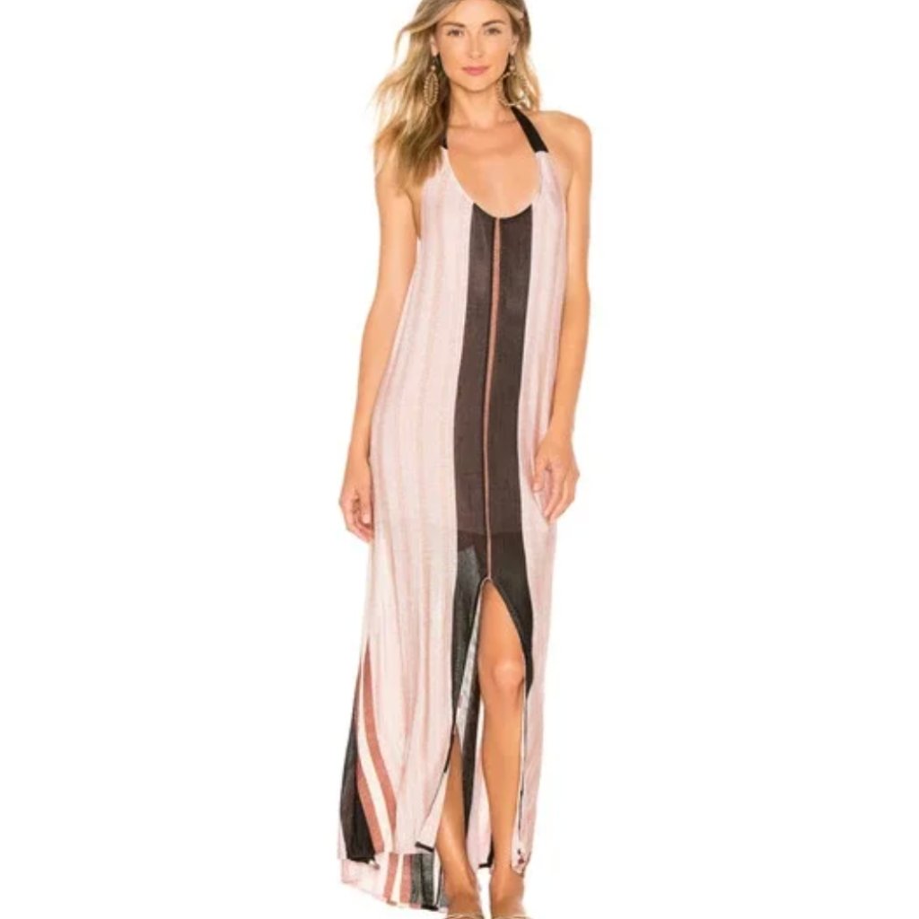 Pilyq Swim Papaya Faith Long Maxi Dress Womens Xs Small Striped Pink